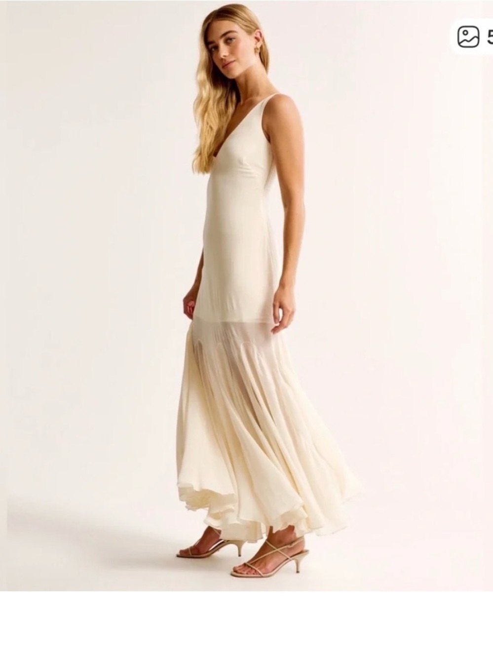 Abercrombie Plunge Godet Skirt Maxi Dress in Ivory Cream